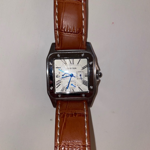 watch.  santos 100 leather strap stainless steel - Picture 4 of 16